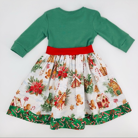 KPea Original Gingerbread Print Green Holiday Christmas Dress Cotton NEW - Picture 9 of 10